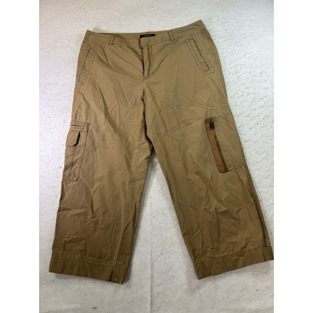 Chaps Cargo Crop Pants Womens 8 (32x21) Tan Flat Front Pockets Casual Utility